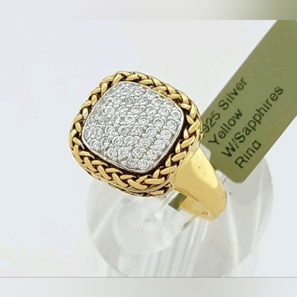SALE! New 925 Sterling Silver Yellow W Sapphires Ring Sz 7 - Picture 2 of 13